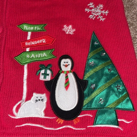 BECHAMEL Penguin Cat Embroidered Ugly Sweater Vest - size XL. Z - Picture 2 of 5
